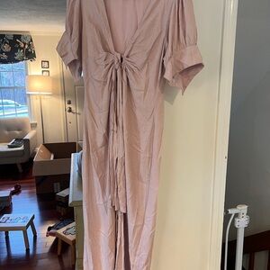 Pink Tie-Front Midi Dress